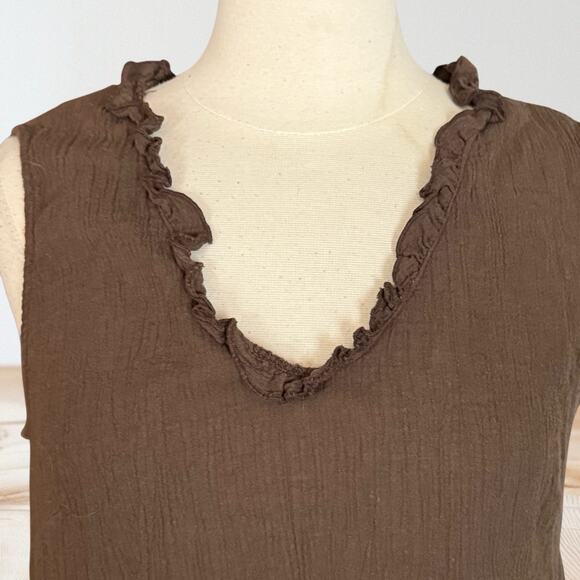 Vintage Fresh Produce Ruffle V Neck Tank Top Sz L Womens Crepe Gauze Beach Boho - Picture 2 of 5